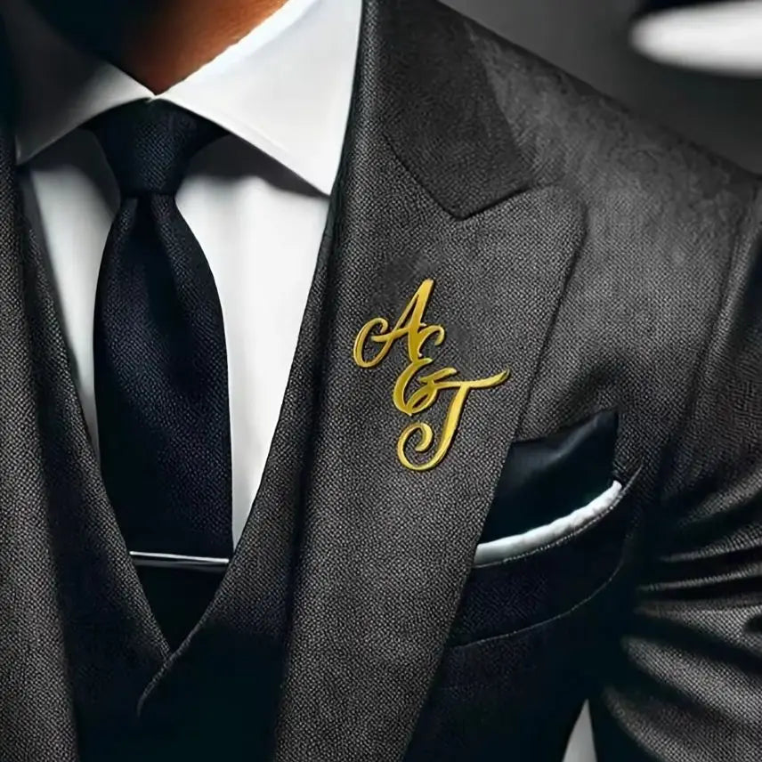 Custom Monogram Initial Name Stainless Steel Lapel Pin Personalized Brooch For Men Wedding Party Big Brooches Dad Gifts