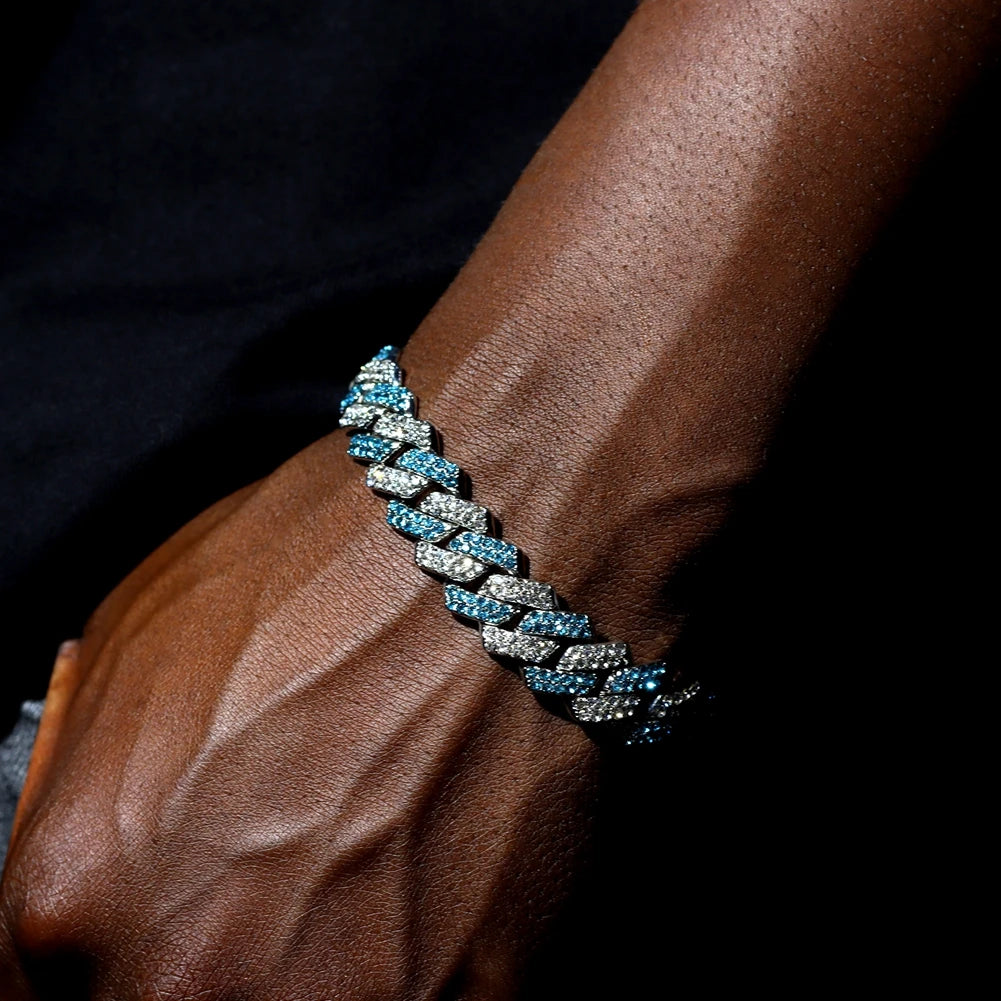 14MM Iced Prong Link Cuban Chain Bracelets for Men Women Full Rhinestones Chunky Miami Cuban Bracelet Punk Hip Hop Jewelry Gi