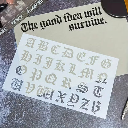 Gothic Calligraphy Stencil, 6-Pack Reusable Old English Letter Number Template for DIY Painting, Craft, Scrapbooking