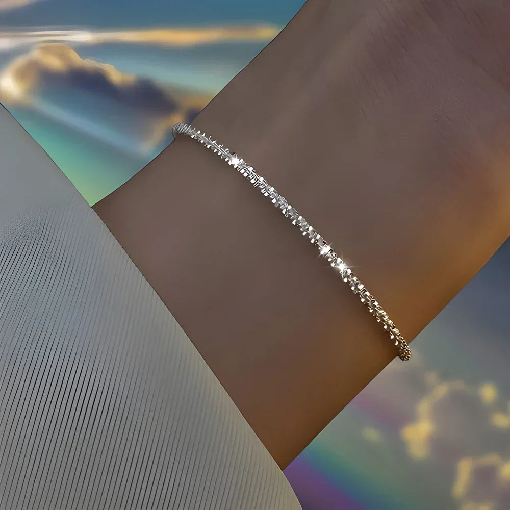 6Pcs 925 Sterling Silver Rhinestone Bracelets for Women Girls Luxury Korean Sparkling Starry Sky Charm Bracelets Party Jewelr