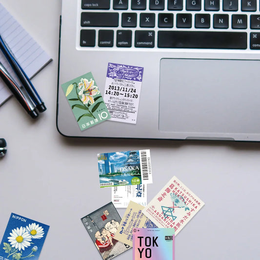 60Pcs INS Style Stamp Sticker Japanese Postcard Ticket Stationery Travel Diary Luggage Waterproof Helmet Stickers