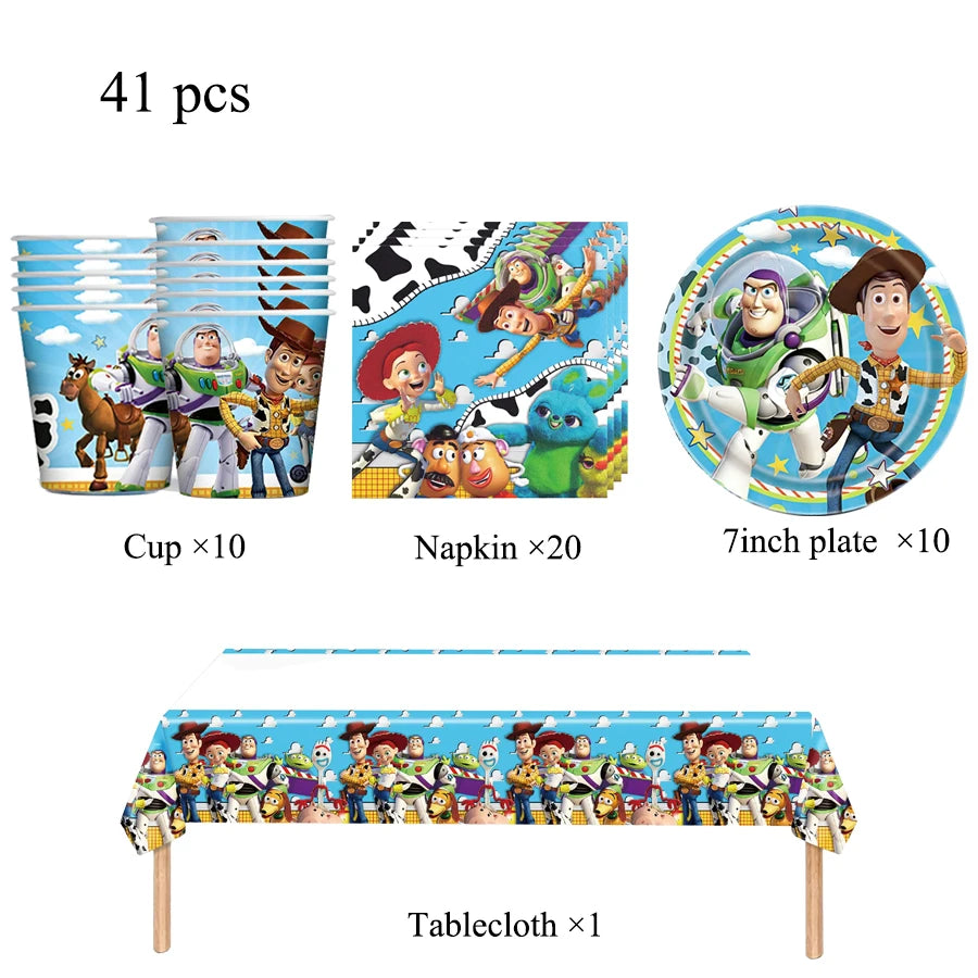 Toy Story Party Decoration Tableware Paper Plates Party Favors Gift Tablecloth BirthdayParty Supplies Toys Stamp Bracelet - 4