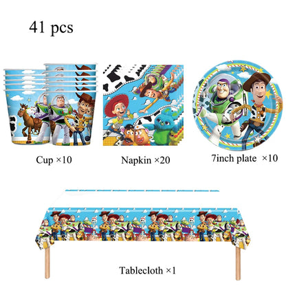Toy Story Party Decoration Tableware Paper Plates Party Favors Gift Tablecloth BirthdayParty Supplies Toys Stamp Bracelet