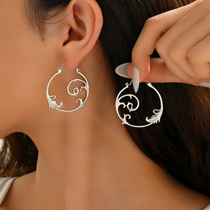 Vintage Silver Minimalist Style Metal Carved Pattern Earrings Ethnic Geometric Spiral Pendant women's Jewelry
