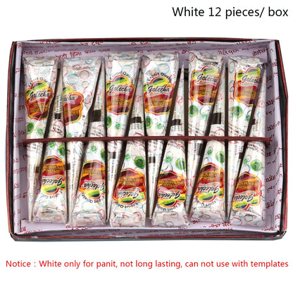 GOLECHA Black Brown Red White Henna Cones Indian Henna Tattoo Paste For Temporary Tattoo Body Art Sticker Mehndi Body Paint -