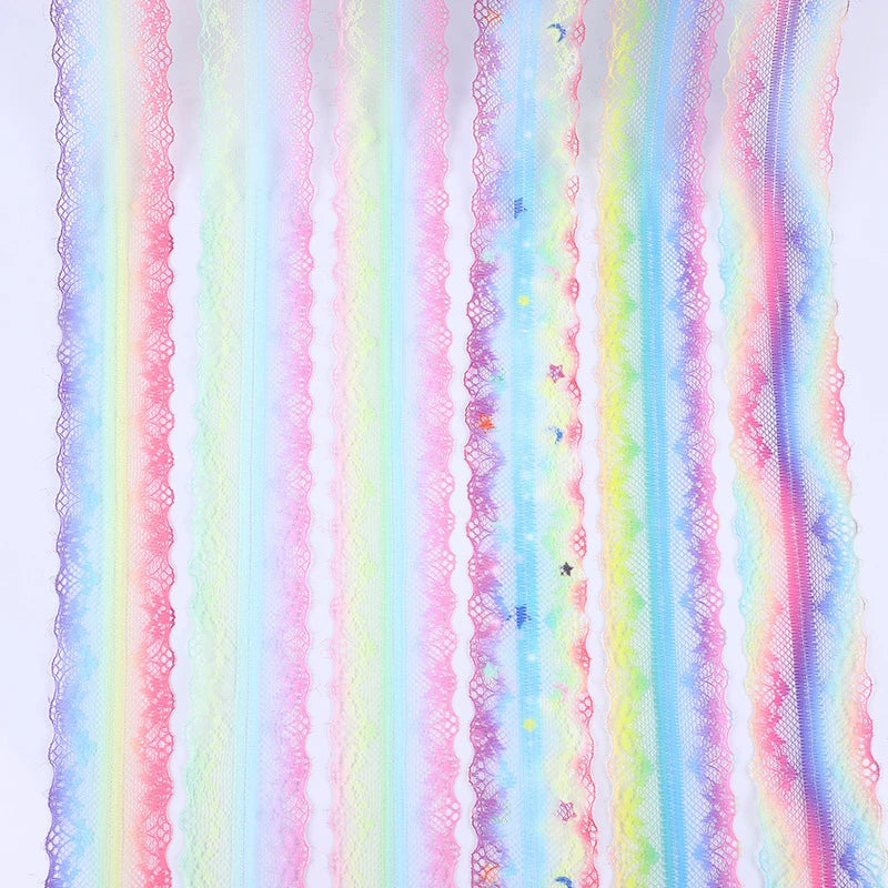 4cm 5yards Colorful Rainbow Net Fashion Ribbon Lace Trim Wedding DIY Dress Garment Edging Bag Decoration Accessories Bows H80