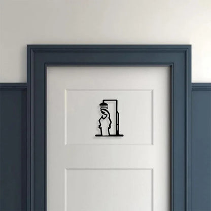 Bathroom Sign Black Shower Figure Wall Decoration Minimalist Line Rustic Door Sign Funny Shower Man Wall Art Home Decor