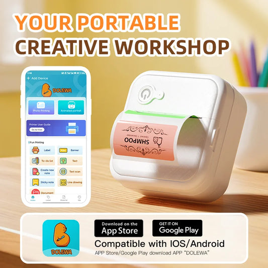 DOLEWA D8 Portable Mini Printers Wireless Bluetooth Inkless Sticker Maker