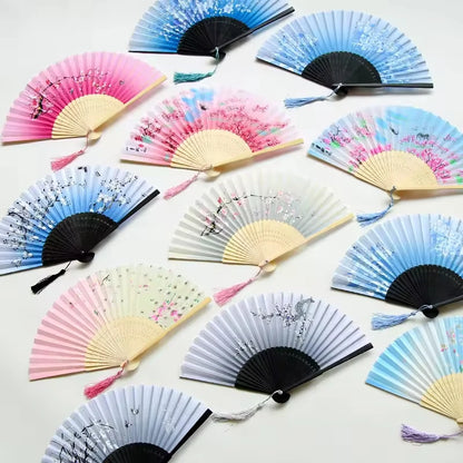 Folding Hand Fan Weddings Traditional Chinese Japanese Korean Art Craft Gift Bamboo Room Dance Props Wood Fans Home Decoratio