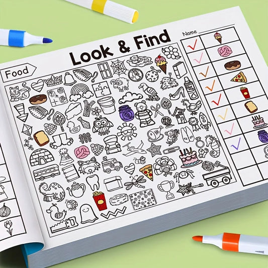 Children's Hidden Objects Coloring Book, with 100+ Find & Color Pages - Interactive Find & Color Activity Workbook for School