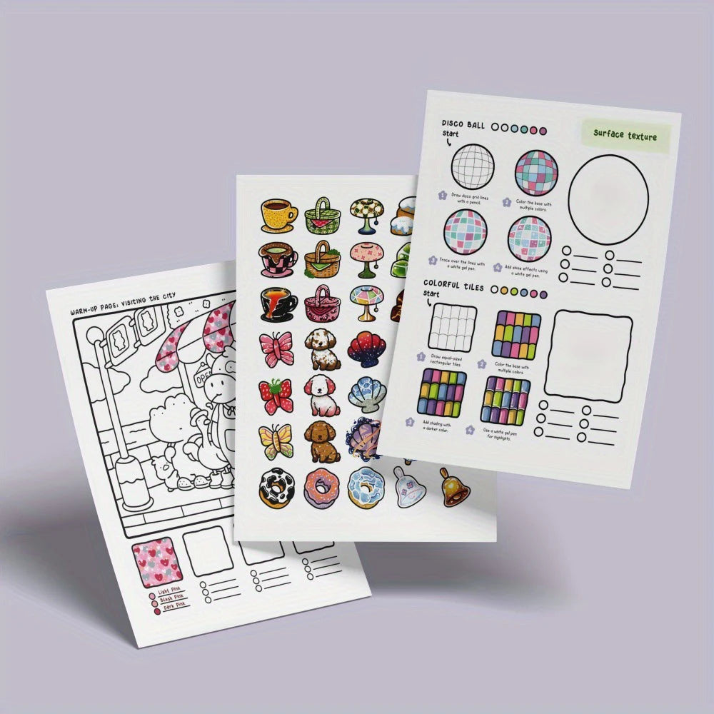 How to draw easy patterns，guide detailed steps for students to draw cartoon patterns，coloring book，notes