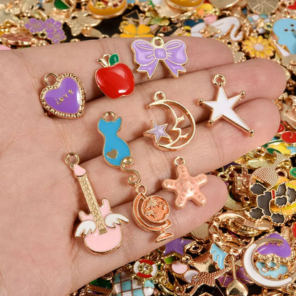 30/60/100pcs Random Mix Enamel/Drip Oil Charms For Jewelry Making Bulk Trinkets Charm Flower Heart Animal Bag Charm DIY Penda
