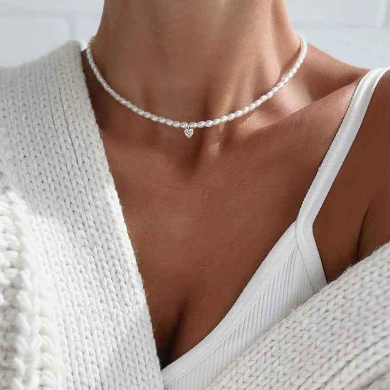 Fashion Tassel Chain Pendant Necklace For Women Boho Transparent Crystal & Imitation Pearl Chain Jewelry Valentine's Gift N05