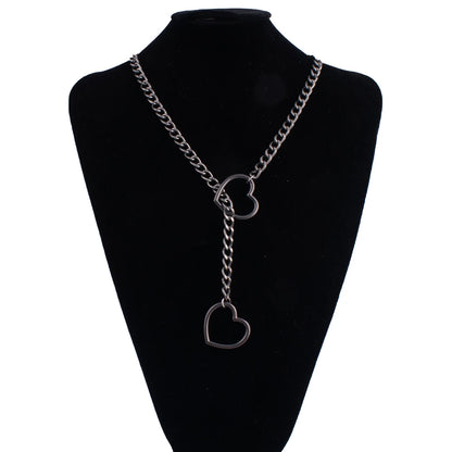Heart Slip Chain Necklace For Women Fashion Punk Rock Goth Choker Jewelry Accessories - black / 32in