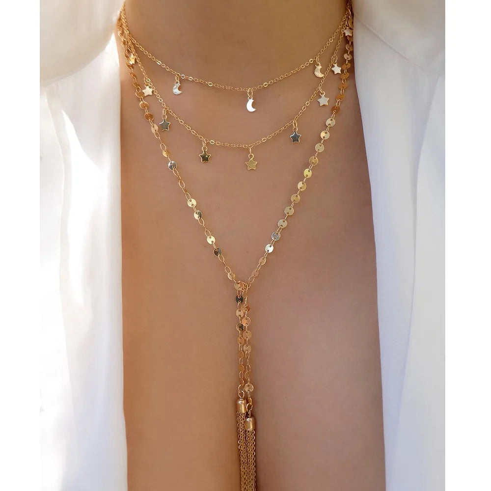 Vintage Gold Color Multiple Styles Necklace For Women Trendy Multi-Layer Disc Pendant Necklaces New Tendyaces Set Jewelry Gif