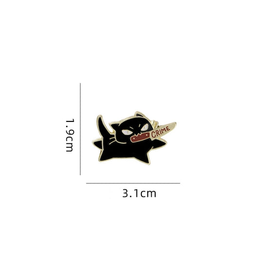 1pc Cute Cartoon Black Cat Enamel Brooch Creative Animal With A Knife In Mouth Lapel Pin Badge Backpack Clothing Hat Accessor