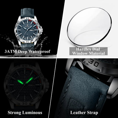 POEDAGAR Original Man Wristwatch Top Luxury Waterproof Luminous Date Week Watch For Men Quartz Sport Leather Men's Watches Re