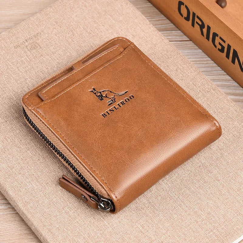 Men's Coin Purse Wallet Fashion RFID Blocking Man Leather Wallet Zipper Business Card Holder ID Money Bag Wallet Male - F1706