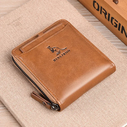 Men's Coin Purse Wallet Fashion RFID Blocking Man Leather Wallet Zipper Business Card Holder ID Money Bag Wallet Male - F1706