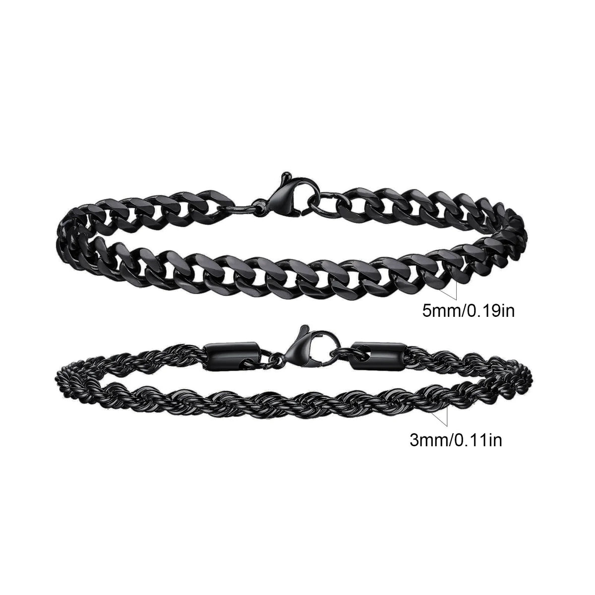 2pcs Men's Chain Bracelets,Stainless Steel Silver Gold Black Color Twist Rope Chain Wristband,Trendy Cuban Link Chains Gift -