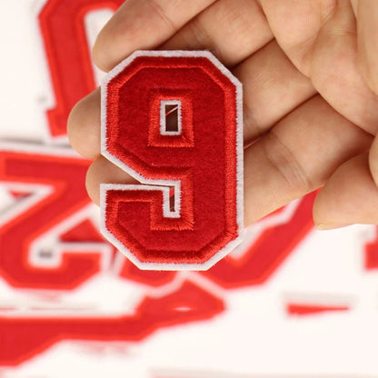Red A-Z 0-9 English Number Letters Alphabet Towel Embroidered Patches For Clothing Bags Jacket Iron On Accessories DIY Logo N