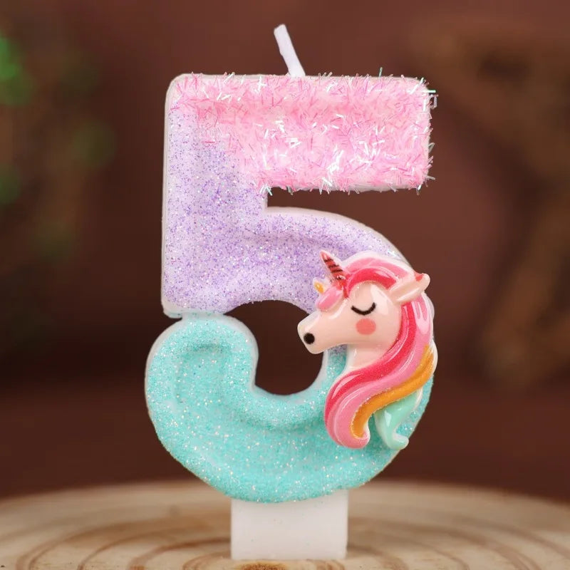 0-9 Number Cartoon Unicorn Digital Candles for Kids Birthday Party Festival Cake Decoration Atmosphere Props Fun Themed Candl