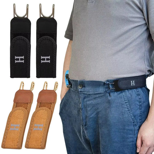2Pcs Adjustable Buckleless Belt Hook Elastic Velcro Waist Buckle Waist Belt For Men‘s Gift Casual Belt With Buckle