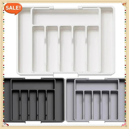 UpgradedAdjustable Cutlery Drawer Organizer Plastic Divided Storage Tray Space Saving Holder for Kitchen Knives Spoons Tablew