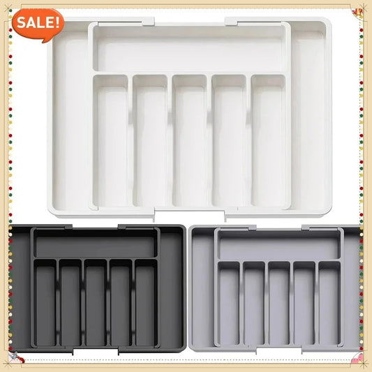 UpgradedAdjustable Cutlery Drawer Organizer Plastic Divided Storage Tray Space Saving Holder for Kitchen Knives Spoons Tablew