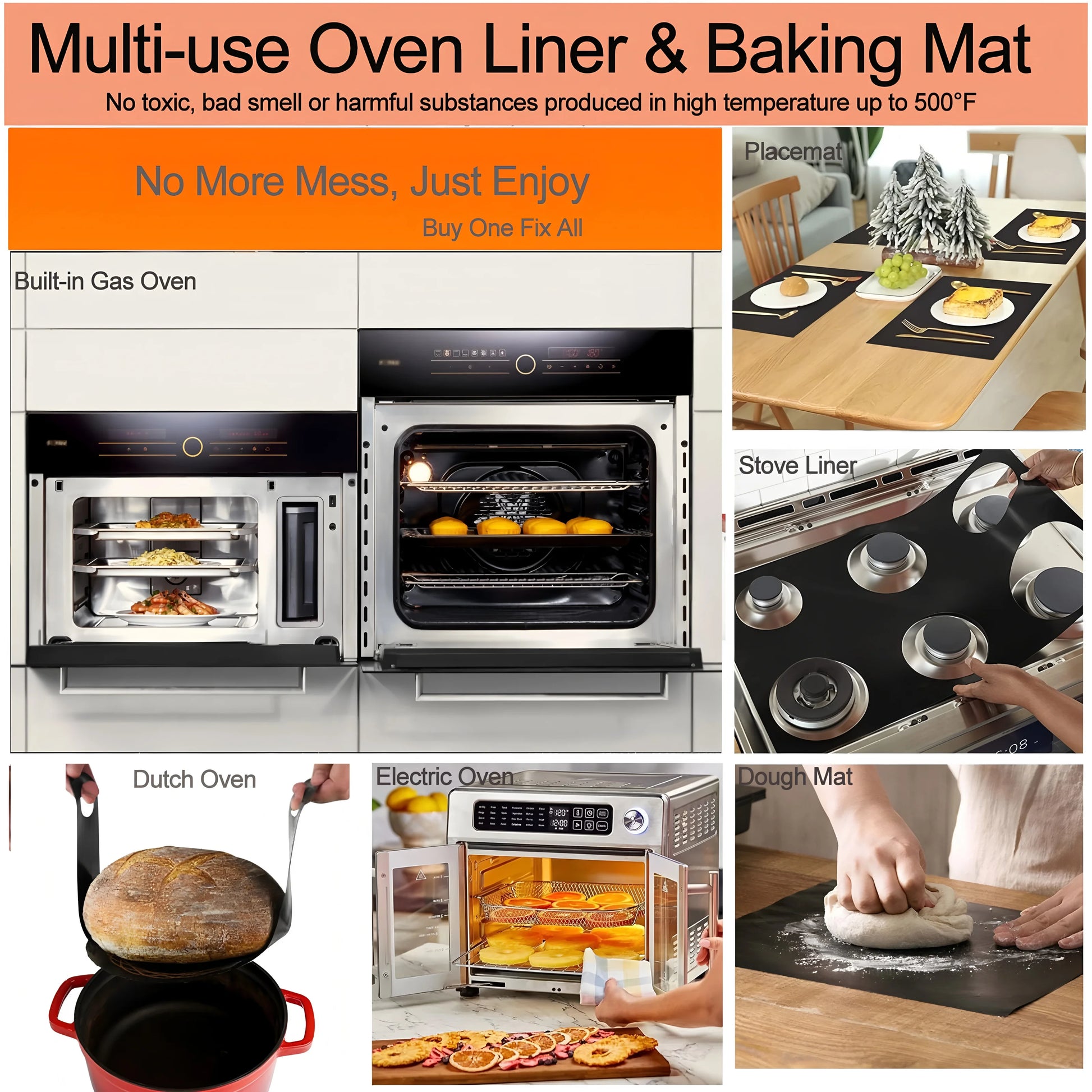 Oven Bottom Liners Non Stick Barbecue Grill Mats Reusable Kitchen Toaster Liner Air Fryer Cooking Heat Resistant Baking Paper