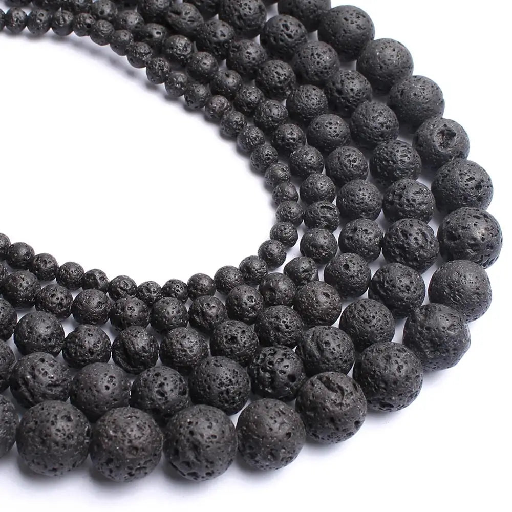 4-14mm Natural Black Volcanic Lava Stone Round Beads 15" Pick Size For Jewelry Making diy Bracelet