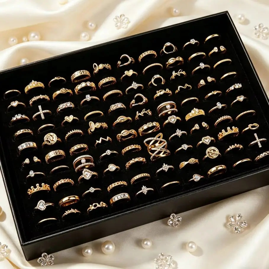 20/30/50Pcs/Lot Elegant Bohemia Heart Moon Rings Set For Women Mix Style Fashion Jewelry For Birthday Daily Wear