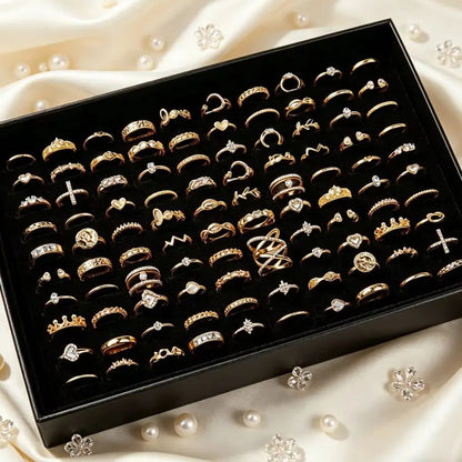 20/30/50Pcs/Lot Elegant Bohemia Heart Moon Rings Set For Women Mix Style Fashion Jewelry For Birthday Daily Wear