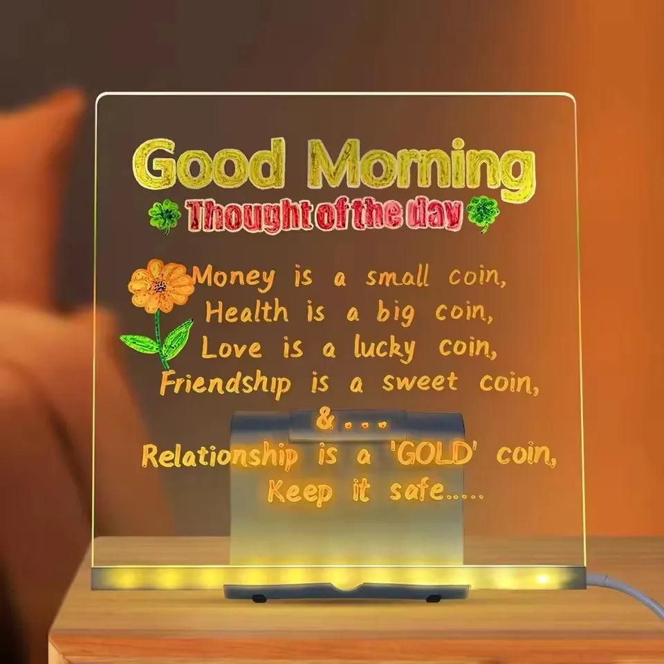 LED Light-Up Acrylic Message Board Erasable USB Drawing Board Birthday Gift Bar Advertising for Creative Activities with Stan
