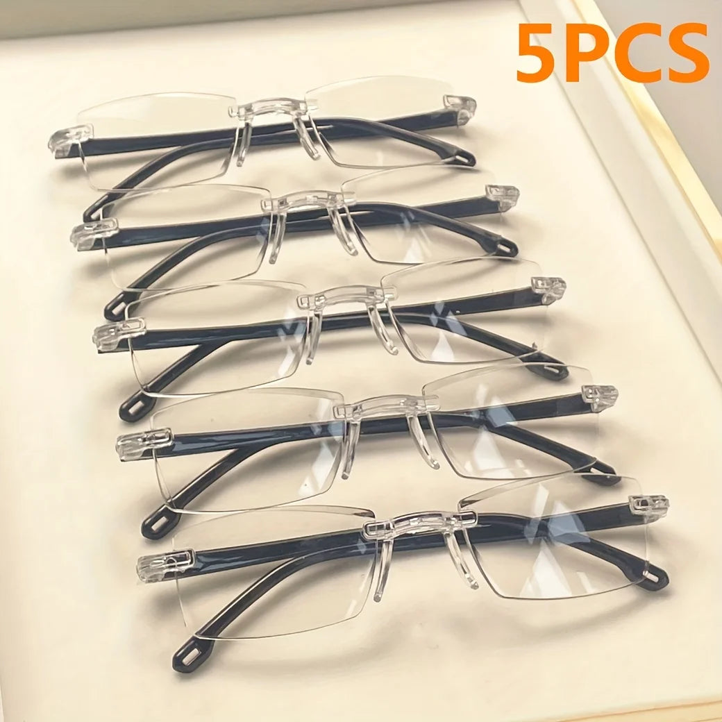 5-14-20 Pack Vintage Style Rimless Reading Glasses Rectangular Frame, Blue Light Blocking, Anti-Fatigue, Unisex, Lightweight 