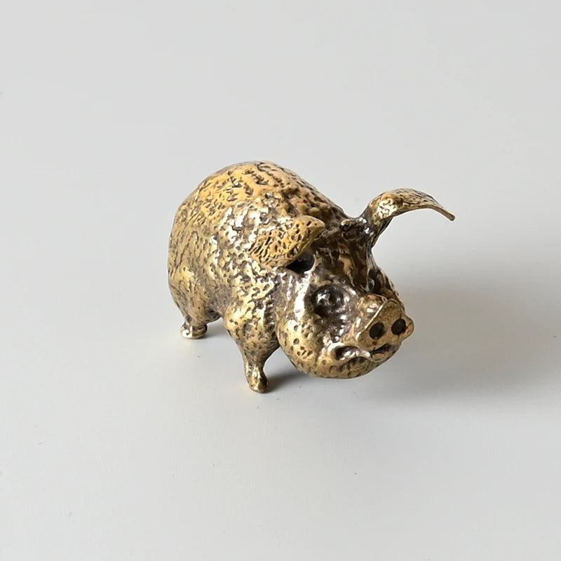 Vintage Brass Pig Small Ornaments Pure Copper Crafts Home Office Desktop Animal Decorations