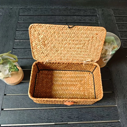 Woven Vintage Storage Rack Basket Boho Pastoral Home Decor Covered Storage Box Desktop Miscellaneous Storage Box Pastoral Bas