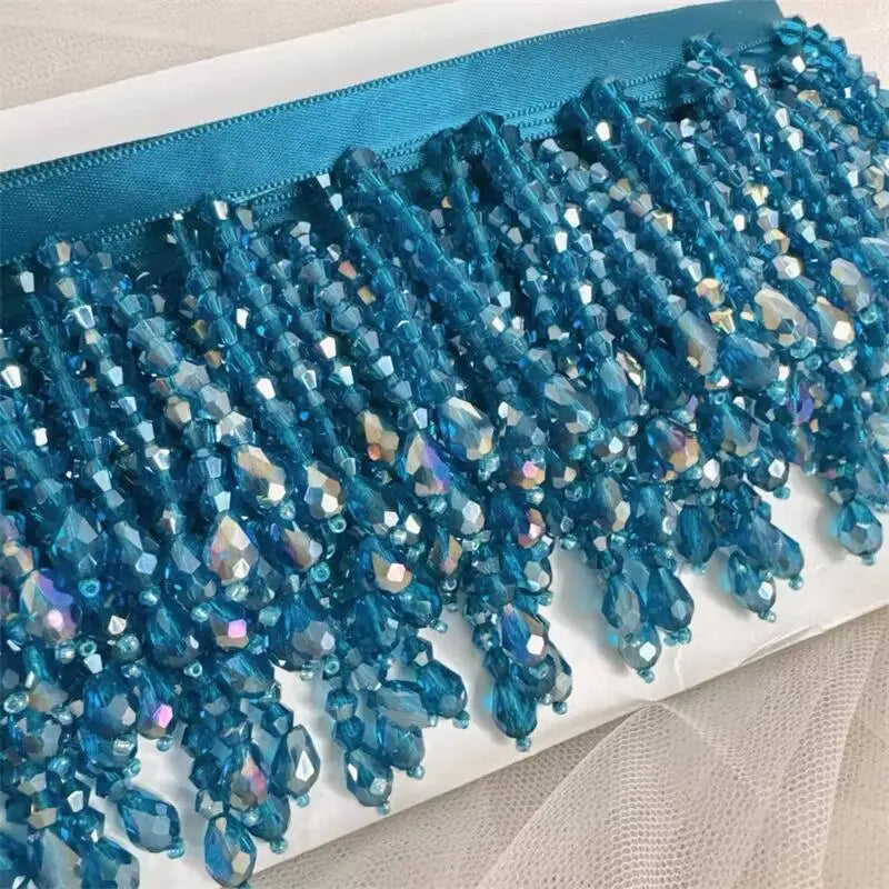 Lace Trim Beaded 2 Yards, Crystal Tassels, 5.5 Cm Wide, Vintage Lace Accent for Sewing, Scrapbooking