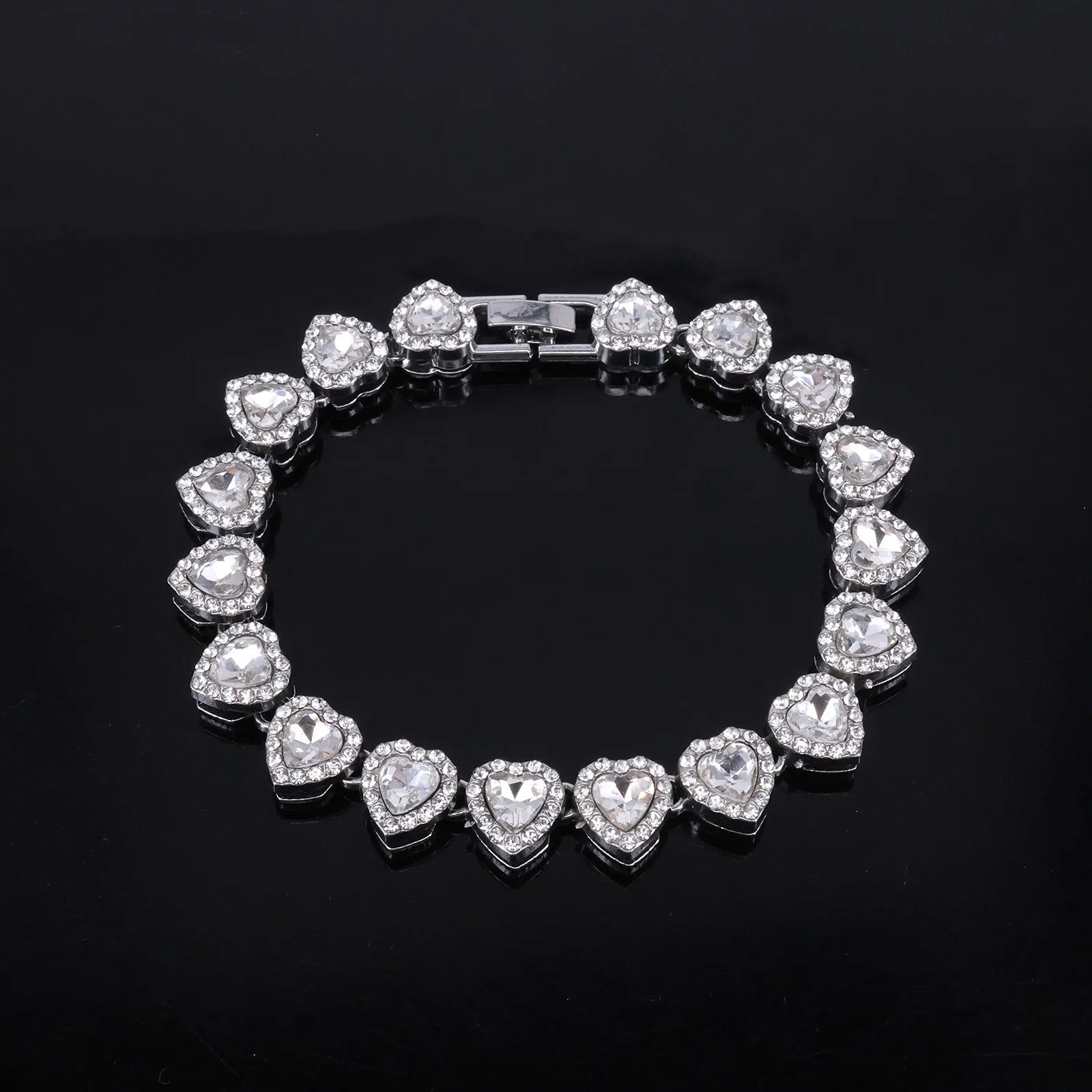 ZAKOL 45CM New Hip Hop Tennis Chain Bracelet Necklace Shiny Heart Rhinestone CZ Fashion Rock Party Jewelry Set - Sliver Color