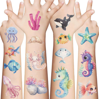 10 Sheets Sea Animals Tattoo Sticker Temporary Fake Tattoo Arm Hands Body Waterdichte Tatouages Pour Gift Kids Toys