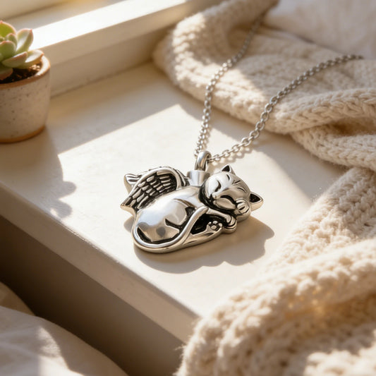 Pet Cremation Jewelry for Ashes Memorial Ash Jewelry Keepsake Angel Cat Urn Pendants for Animal Ashes Necklace