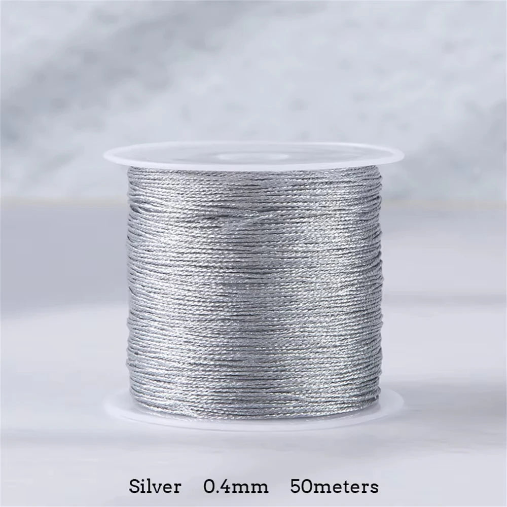 Gold/Silver Thread Macrame Cord Rope Bracelet Necklace Braided String For DIY Tassel Beading Shamballa String Supplies - 0.4m
