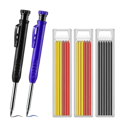 Solid Carpenter Pencil Set Woodworking Tools Mechanical Pencil 5 Colors Refill Construction Job Tools Carpentry Marking Scrib