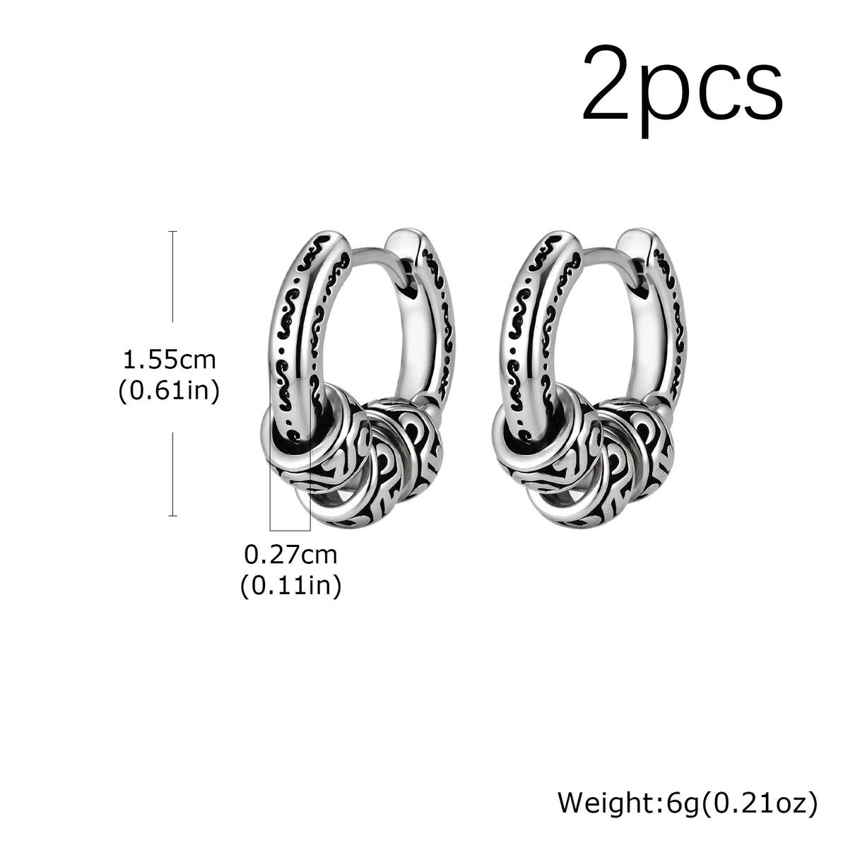 Vintage Totem Vine Pattern Hoop Earrings for Men, Hypoallergenic Metal Huggies Earrings, Rock Punk Piercing Jewelry Gift - 2p