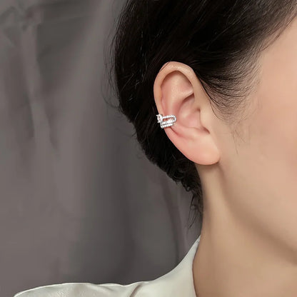 Silver Color Zirconia Pearl Clip On Earrings for Women Geometric Ear Cuff Without Piercing Girl Jewelry Gifts - e1458yin-lr