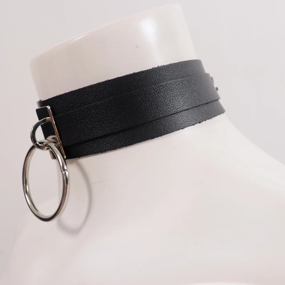 Goth Belts For Woman Sexy Neck Harness PU Leather Collar Wide Neck Strap Adjustable Belt Leather Harness Suspender
