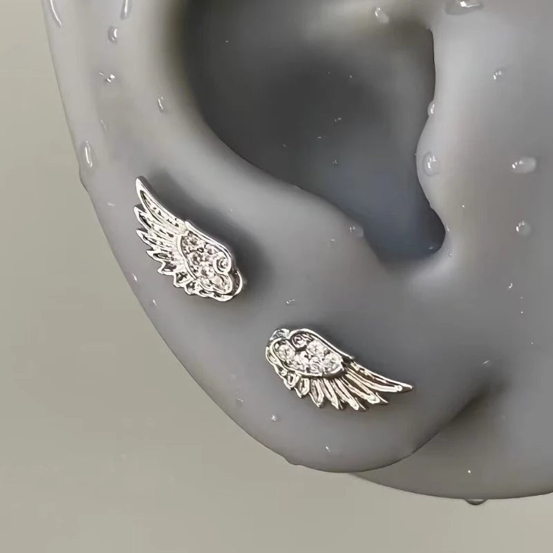 Fashion Zircon Wing Stud Earrings for Women Luxury Shiny Crystal Creative Angel Wings Cross Silver Color Ear Studs Jewelry Gi