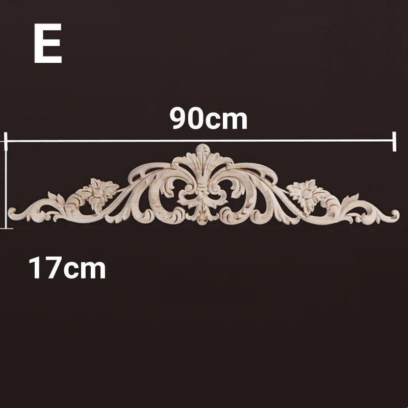 Wood Appliques and Onlays Natural Furniture Wall Door Woodcarving Decorative Long Flower Wooden Figurines Crafts Corner Frame