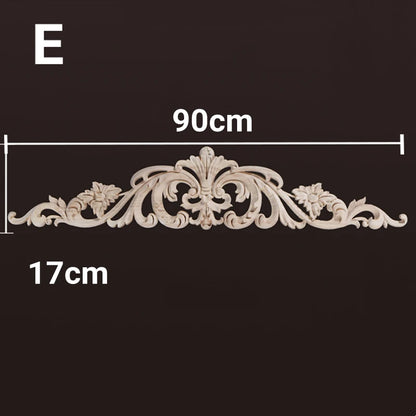 Wood Appliques and Onlays Natural Furniture Wall Door Woodcarving Decorative Long Flower Wooden Figurines Crafts Corner Frame