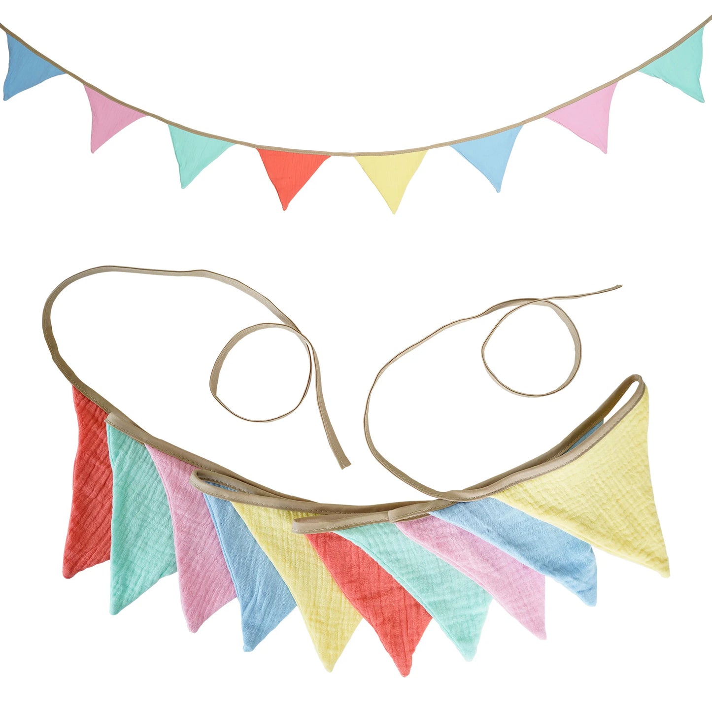 2.6M Nursery Fabric Bunting 10 Triangle Pennant Flags Party Decor Banner Home Baby Shower Carnival Garland - NO022-Macarons